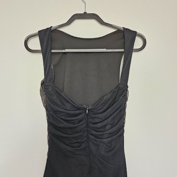 Women's Vintage Ruffle Black Midi Dress Mesh Y2K Style‎ No size tag - Picture 7 of 10